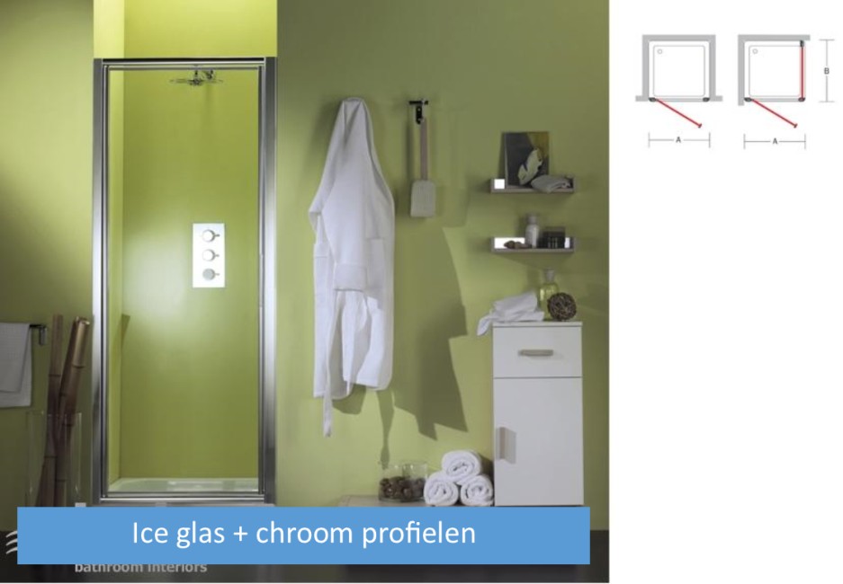 INDA FAMILY DRAAIDEUR 92*100 H 185CM OMKEERB ICE GLAS + ANTI-KALK + CHROOM PROFIELEN