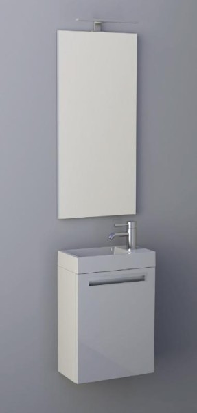 MEUBELSET LISA 40 X22 R SCHARNIEREND WIT GELAKT + SPIEGELPANEEL + VERLICHTING