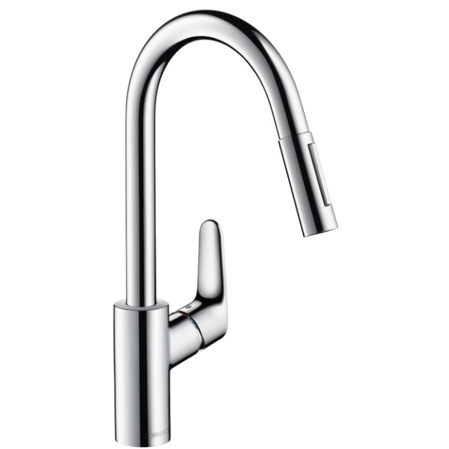 HANS GROHE FOCUS KEUKEN EENGREEPSMENGKRAAN MET UITTREKBARE VUISTDOUCHE CHR.
