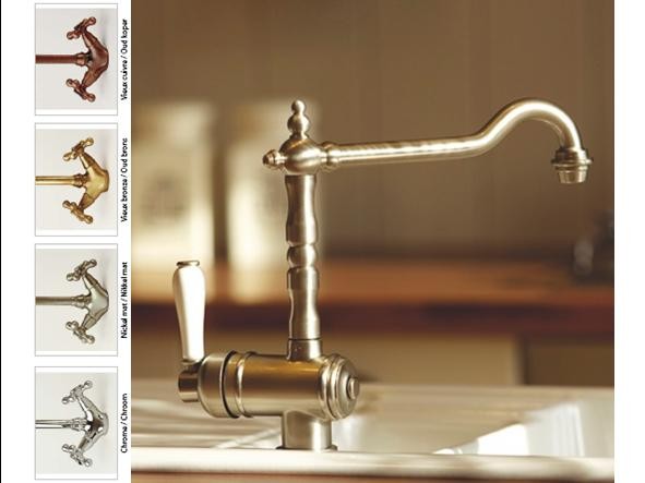 KVR RETRO KEUKENKRAAN V 1920 EENGREEPSMENGKRAAN OUD BRONS + GEKLEURDE WITTE HENDEL