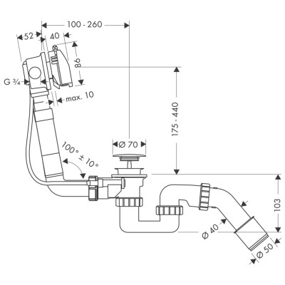HANS GROHE EXAFILL E BADVULLING VIA DE OVERLOOP MET OVERLOOP- & AFVOERGARNITUUR - COMPLETE SET VOOR STANDAARD BAD