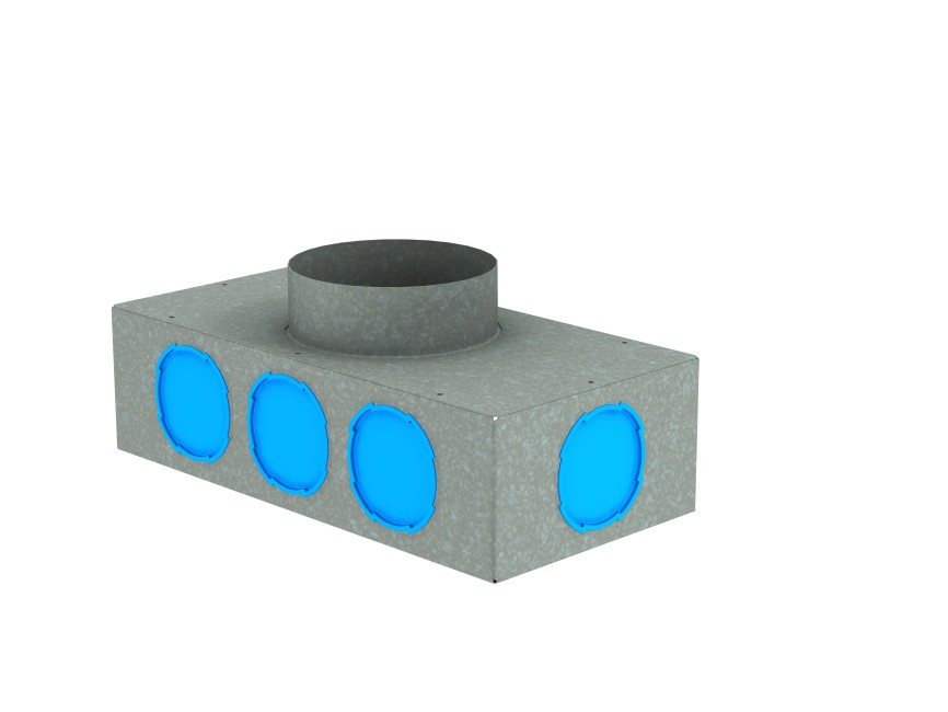 VENTILATIE HYBALANS LUCHTAFVOERPLENUM 400 X 200 X 110 8 AANSLUITINGEN