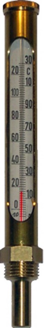EURO THERMOMETER + HULS CU 150X24MM RECHT 0-130°C 1/2"
