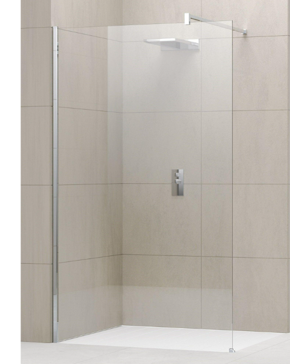NOVELLINI GIADA H VRIJSTAANDE WAND 77-78,5 H 195CM/ UITV. TRANSP. GLAS  + CHROOM