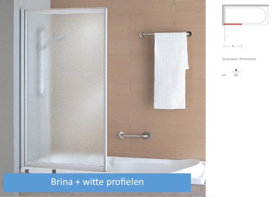 INDA BADSCHERM 1-DELIG 67,5 X H 156,5CM BRINA GLAS (acryl) MET WITTE PROFIELEN