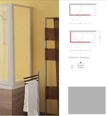INDA BADSCHERM VASTE WAND 65*71 H 140CM LICHT GEDRUKT GLAS MET WITTE PROFIELEN
