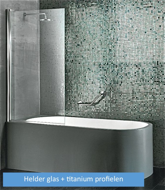 INDA BADSCHERM 1-DELIG BR. 80 X H 150CM HELDER GLAS MET TITANIUM PROFIELEN