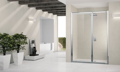 NOVELLINI  LUNES DRAAIDEUR MET VASTE WAND IN LIJN OMKEERBAAR 114-120 H 195CM/ UITV. TRANSP. GLAS + MATCHR. 