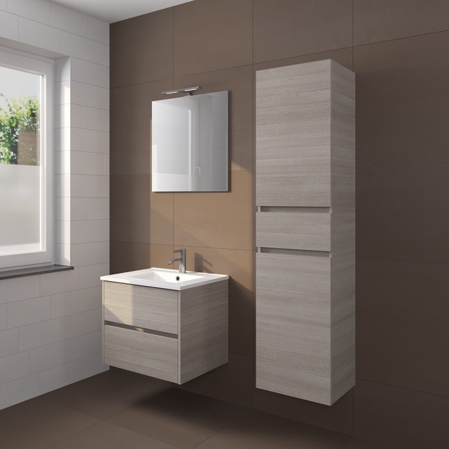 RIHO PORTO MEUBEL 60CM GREY OAK + PORCEL. LAVABO + SPIEGEL + VERLICHTING