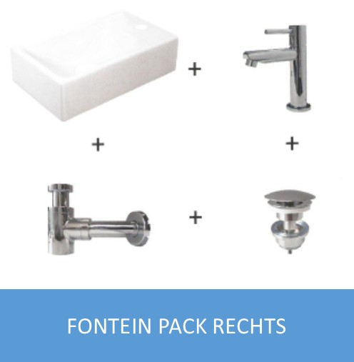 BASIC HIT FONTEIN PACK 40 X 23 PORSELEIN KR. GAT RECHTS INCL. DESIGNSIFON, PLUG & KRAAN