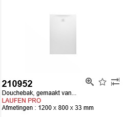 LAUFEN DOUCHETUB PRO 120 X 80 X 3.3 WIT COMPOSIET