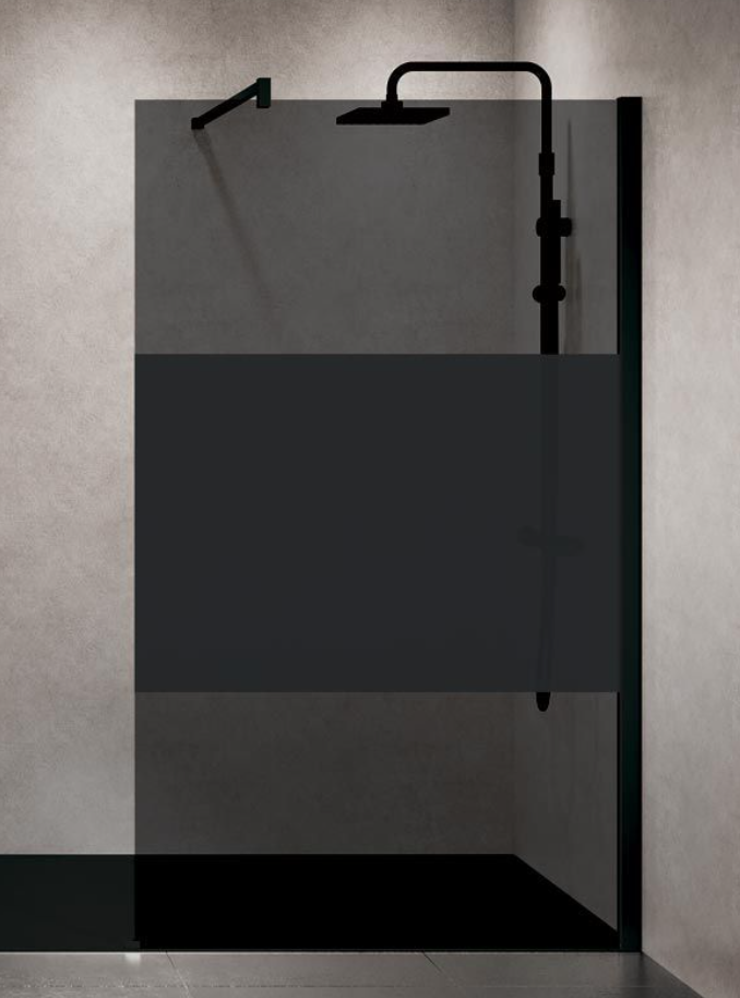 NOVELLINI KUADRA H SQUARE  VRIJSTAANDE WAND 117-120 H 200CM/ UITV. TRANSP. GLAS +ZWART MAT PROFIEL 