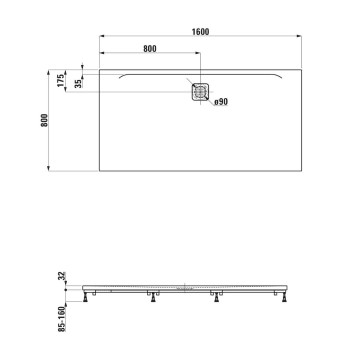LAUFEN DOUCHETUB PRO 160 X 80 X 4 WIT COMPOSIET