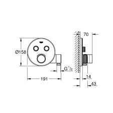 GROHE  SMARTCONTROL INBOUW ROND MET 2 UITGANGEN EN TOEVOER +HOUDER HANDDOUCHE BRUSHED HARD GRAFITE