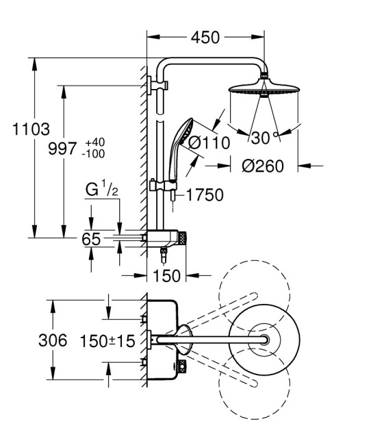 GROHE EUPHORIA SHOWERPIPE  SMARTCONTROL MONO 260-THERMOSTAAT CHR. 