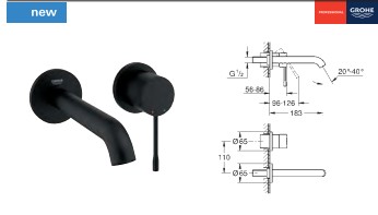 GROHE ESSENCE AFWERKSET MUURMENGKRAAN  LAVABO SPRONG 18.3 CM UITV PHANTOM BLACK