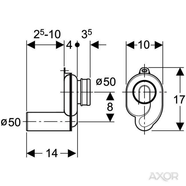 GEBERIT URINOIR SYPHON 50MM HORIZONTAAL