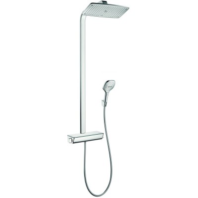HANS GROHE SHOWERPIPE RAINDANCE SELECT E 360 1JET - TABLET IN WIT VEILIGHEIDSGLAS