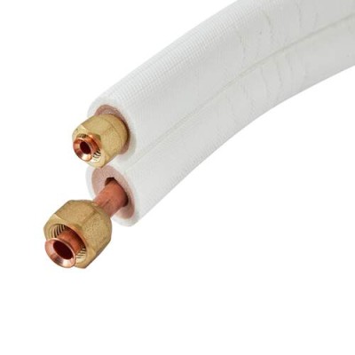 GEISOLEERDE KOELLEIDING KOPER DUBBEL 1/4"+1/2"  ROL 10 M + FLARES