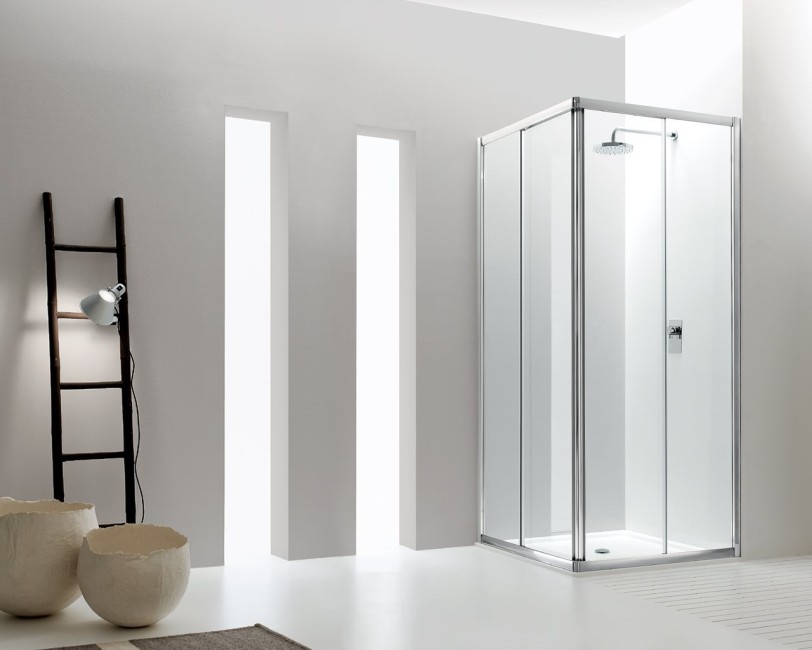 INDA ROMA SCHUIFDEUR 100*108 H 185CM HELDER GLAS MET WITTE PROFIELEN
