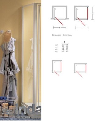VECA / INDA ROMA VASTE WAND 84*92 H 185CM LICHT GEDRUKT GLAS MET WITTE PROFIELEN