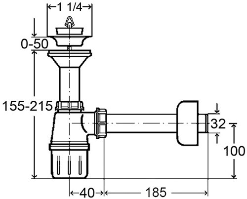 VIEGA LAVABO SYPHON WIT 32MM MET CREPINE
