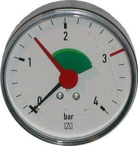 EURO MANOMETER GROENE ZONE 1/4 AXIAAL/horizontaal 50mm