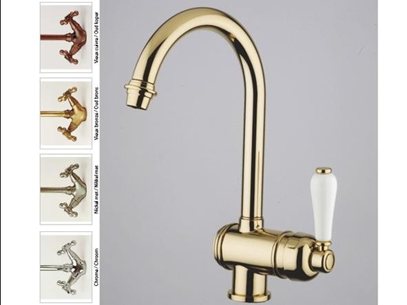 KVR RETRO KEUKENKRAAN V 1921 EENGREEPSMENGKRAAN OUD BRONS + GEKLEURDE WITTE HENDEL