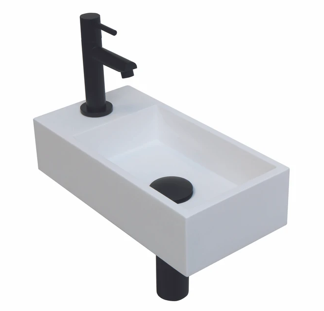 INK VERSUS  GLANS WIT FONTEIN/MAT ZWART KRAAN+ SYPHON + OPEN PLUG 36 X 18 X 9CM - KR.GAT LINKS 