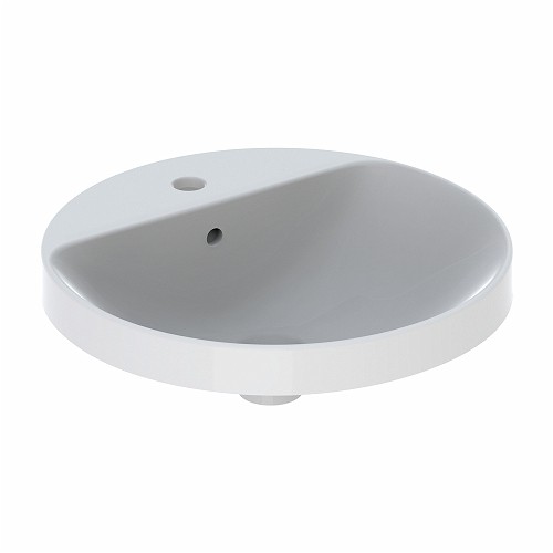 GEBERIT INBOUWWASTAFEL VARIFORM 48CM MET KRAANVLAK ROND EN OVERLOOP EN GEGLAZUURD ONDERAAN