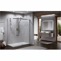 NOVELLINI ZEPHYROS SCHUIFDEUR 136-139 H 200CM/ UITV. TRANSP. GLAS  GESATINEERT +CHR PROFIEL VAST DEEL RECHTS