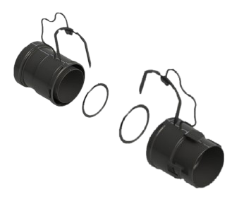 RLX ZWART UV-BESTENDIGE AANSLUITSET VOOR FLEXIBEL 100MM (BOVEN MOF-KANT EN ONDERKANT SPIE-KANT)