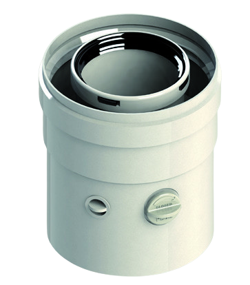RLX CONCENTRISCHE BUIS MET MEETNIPPELS L=125MM 60/100 WIT PP/ALU