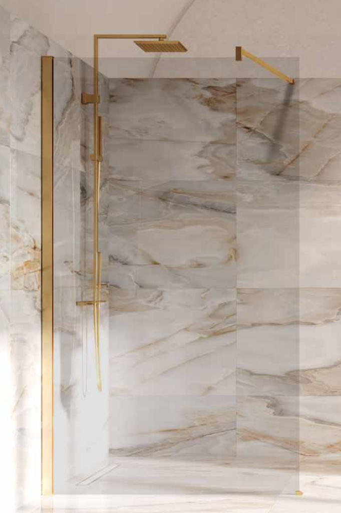 NOVELLINI KUADRA H VRIJSTAANDE WAND 117-120 H 200CM/ UITV. TRANSP. GLAS + BRUSHED GOLD