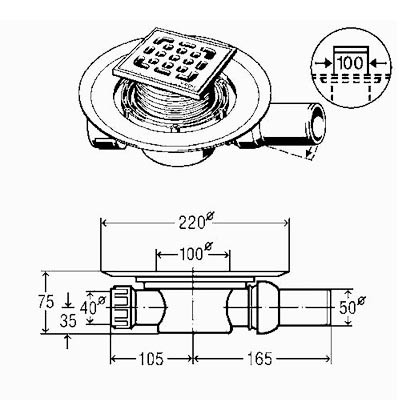 VIEGA DOUCHE VLOERSYPHON MET ROOSTER RVS 10X10 CM Z F