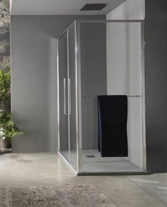 [INDA B4054 0 AK 01] INDA TRENDY VASTE WAND + HANDDOEKHOUDER 88-90 H 195CM TRANSP ZILVER / CHR. PROFIELEN