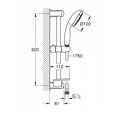 [27600001] 27600001 - GROHE TEMPESTA 100 DOUCHEBAAR 60cm + ZEEPSCHAAL 3sralen*