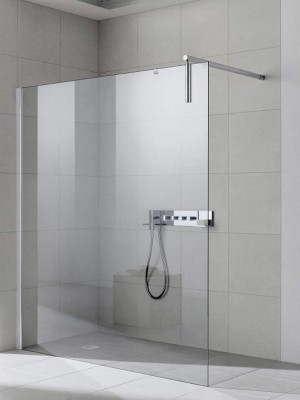 [XS WW4 1401-1600 H TOT 2000 VAK] ET MUURPROFIEL LINKS MAATWERK BR. 1401-1600 H TOT 2000 TRANSP. GLAS + ZILVER HOOGGLANS