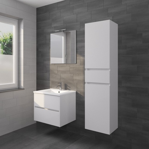 [PORTO 60 W SP] F014032DP0 - RIHO PORTO MEUBEL 60CM WIT HOOGGLANS + PORCEL. LAVABO + SPIEGEL + VERLICHTING