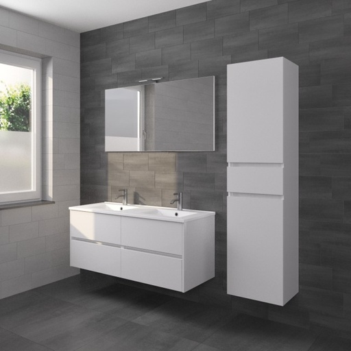 [PORTO 120 W SP] F014046DPO - RIHO PORTO MEUBEL 120CM WIT HOOGGLANS + PORCEL. LAVABO + SPIEGEL + 1LICHT( 4 LADEN)