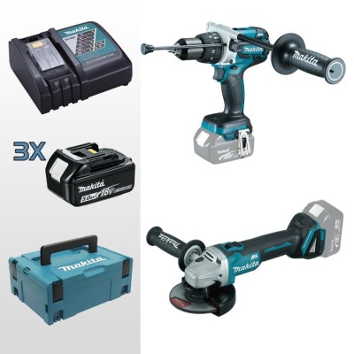 [MAKITA DLX2157TJ1] MAKITA COMBIPACK 18V KLOPSCHROEVENDR. DHP48118VHAAKSESLIJPER 125MM DGA506