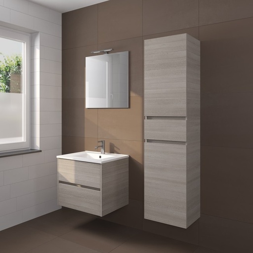 [PORTO 60 DP4 SP] F014032DP14 - RIHO PORTO MEUBEL 60CM GREY OAK + PORCEL. LAVABO + SPIEGEL + VERLICHTING