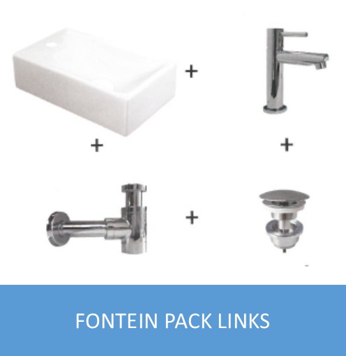 [1805101] 1805101 - BASIC HIT FONTEIN PACK 40 X 23 PORSELEIN KR. GAT LINKS INCL. DESIGNSIFON, PLUG & KRAAN