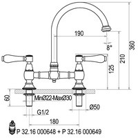 [V1977 CH ] V1977CH - KVR RETRO KEUKENKRAAN 2 GATSKEUKENMENGKRAAN MET HENDELS 