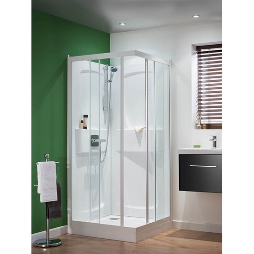 [CA530TTN] CA530TTN - KINEDO KINEPRIME C HOEK 80 X 80 X H 9CM MET SCHUIFDEUREN IN HELDER GLAS