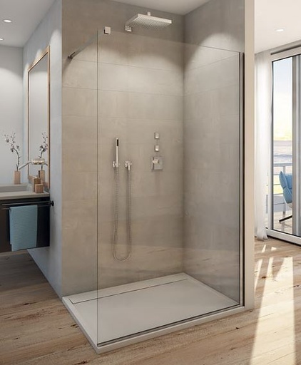 [SSWI 1600] SONJA SWISS WALK-IN  BR. 1600  158.5-160.5 cm H2m TR. GLAS  ZILVER HOOGGLANS 8mm +MUURSTEUN 120cm