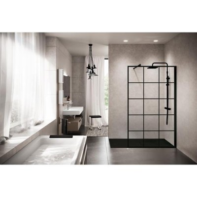 [KUADH120-81H ] KUADH120-81H - NOVELLINI KUADRA H SQUARE  VRIJSTAANDE WAND 117-120 H 200CM/ UITV. TRANSP. GLAS +ZWART MAT PROFIEL 