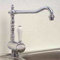 [V1920 CH] V1920CH - KVR RETRO KEUKENKRAAN V 1920 EENGREEPSMENGKRAAN CHROOM + GEKLEURDE WITTE HENDEL