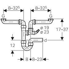 [152.886.11.1] 152.886.11.1 - GEBERIT KEUKEN SIFON DUBBEL VERSCHILLENDE HOOGTE 6/4"X40