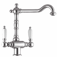 [R10.1912.21] R10.1912.21 - KVR RETRO KEUKENKRAAN R  CHROME MET  WITTE HENDELS 